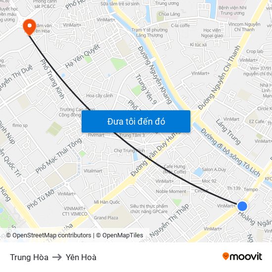 Trung Hòa to Yên Hoà map