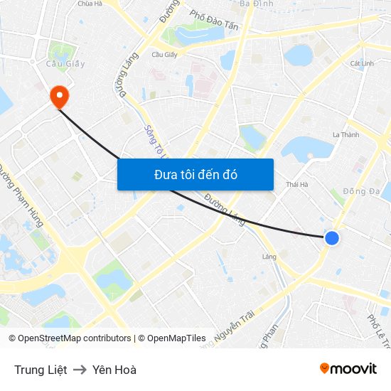 Trung Liệt to Yên Hoà map