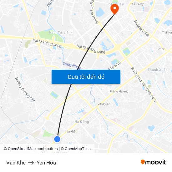 Văn Khê to Yên Hoà map