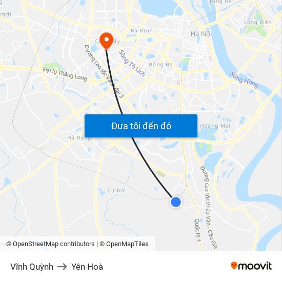 Vĩnh Quỳnh to Yên Hoà map