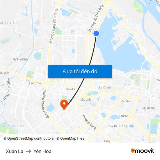 Xuân La to Yên Hoà map