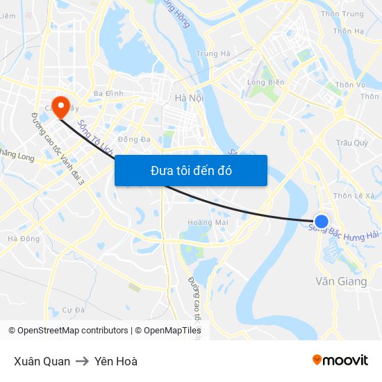 Xuân Quan to Yên Hoà map