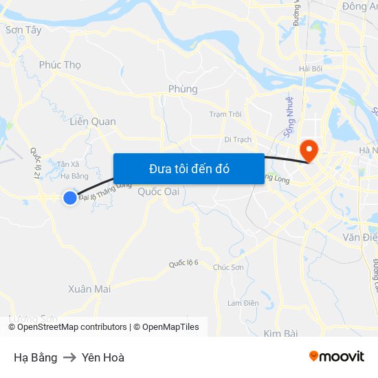 Hạ Bằng to Yên Hoà map