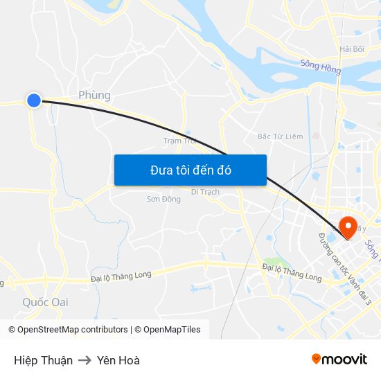 Hiệp Thuận to Yên Hoà map