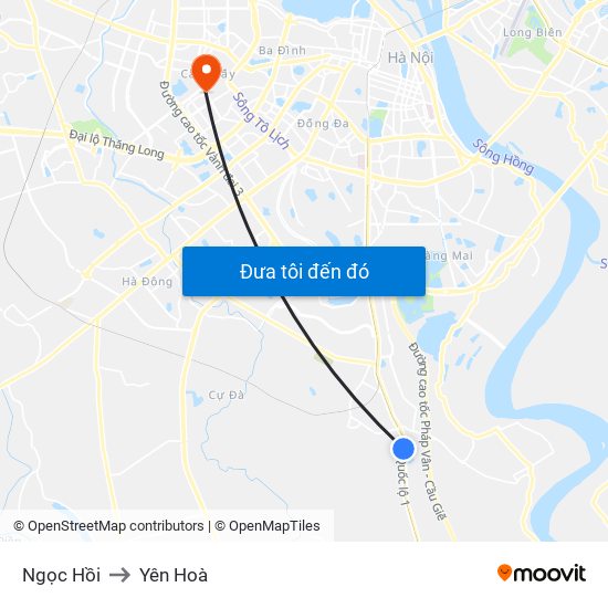 Ngọc Hồi to Yên Hoà map