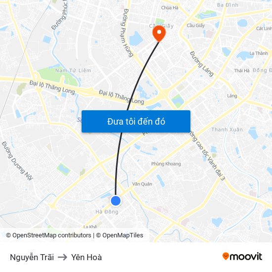 Nguyễn Trãi to Yên Hoà map