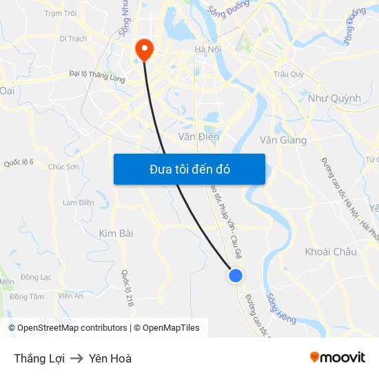 Thắng Lợi to Yên Hoà map