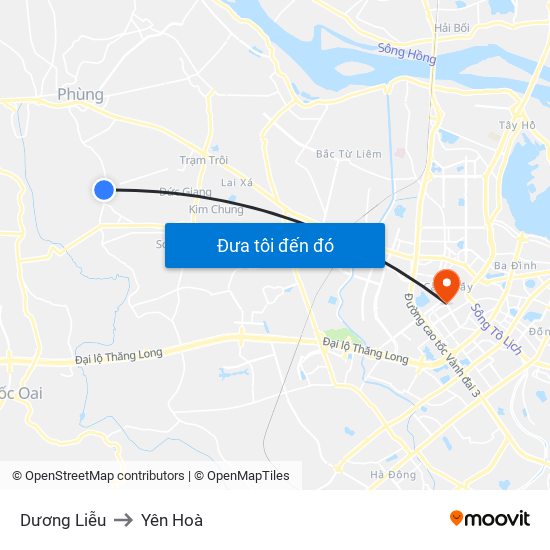 Dương Liễu to Yên Hoà map