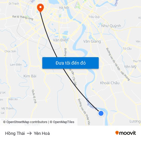 Hồng Thái to Yên Hoà map