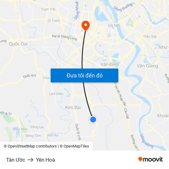 Tân Ước to Yên Hoà map