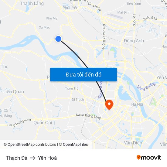 Thạch Đà to Yên Hoà map