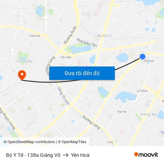 Bộ Y Tế - 138a Giảng Võ to Yên Hoà map