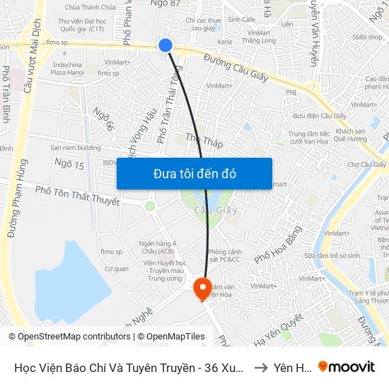 Học Viện Báo Chí Và Tuyên Truyền - 36 Xuân Thủy to Yên Hoà map