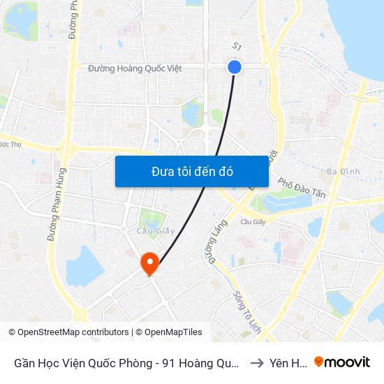 Gần Học Viện Quốc Phòng - 91 Hoàng Quốc Việt to Yên Hoà map