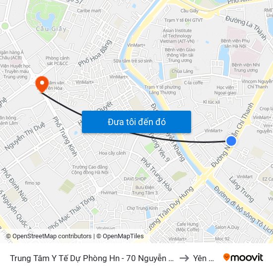 Trung Tâm Y Tế Dự Phòng Hn - 70 Nguyễn Chí Thanh to Yên Hoà map