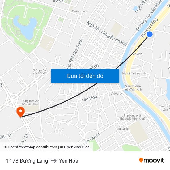 1178 Đường Láng to Yên Hoà map