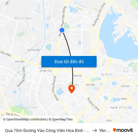 Qua 70m Đường Vào Công Viên Hòa Bình - Phạm Văn Đồng to Yên Hoà map