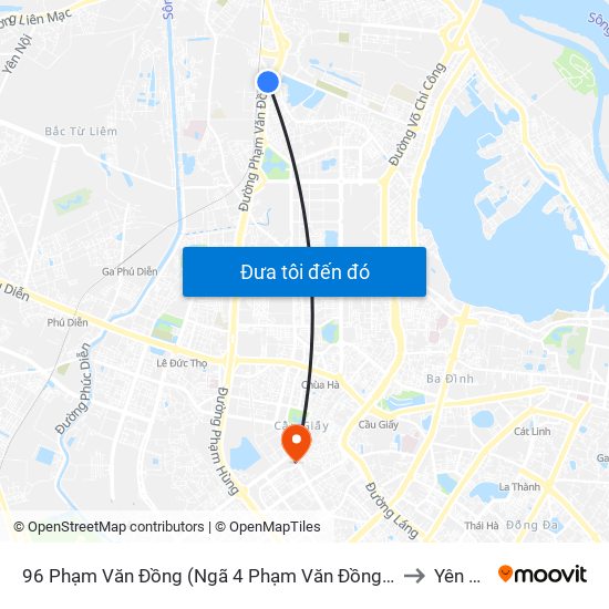 96 Phạm Văn Đồng (Ngã 4 Phạm Văn Đồng - Xuân Đỉnh) to Yên Hoà map