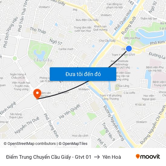 Điểm Trung Chuyển Cầu Giấy - Gtvt 01 to Yên Hoà map