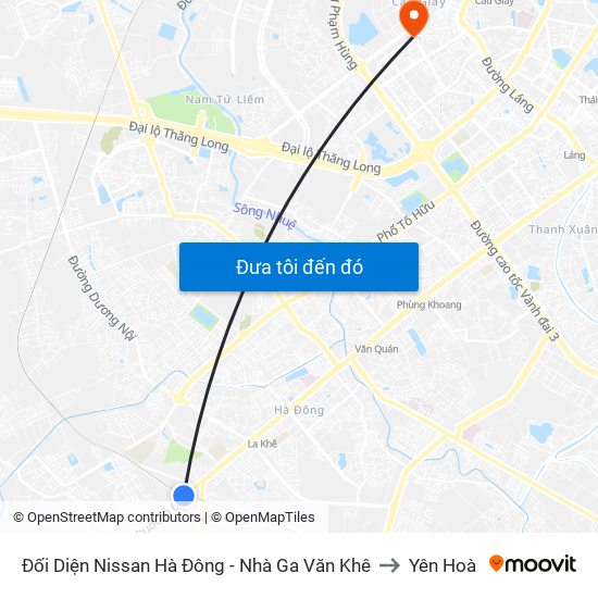 Đối Diện Nissan Hà Đông - Nhà Ga Văn Khê to Yên Hoà map