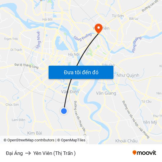 Đại Áng to Yên Viên (Thị Trấn ) map