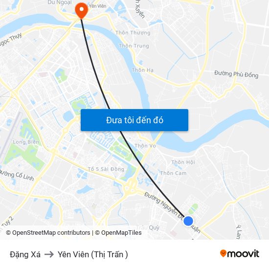Đặng Xá to Yên Viên (Thị Trấn ) map