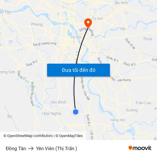 Đồng Tân to Yên Viên (Thị Trấn ) map