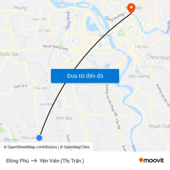 Đồng Phú to Yên Viên (Thị Trấn ) map