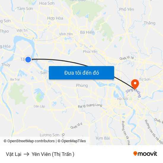 Vật Lại to Yên Viên (Thị Trấn ) map
