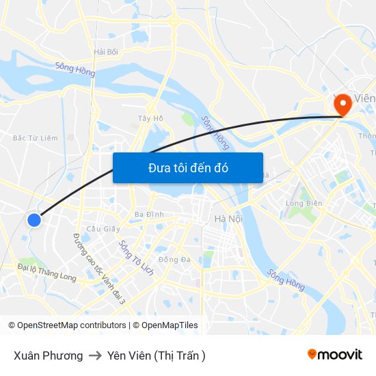 Xuân Phương to Yên Viên (Thị Trấn ) map