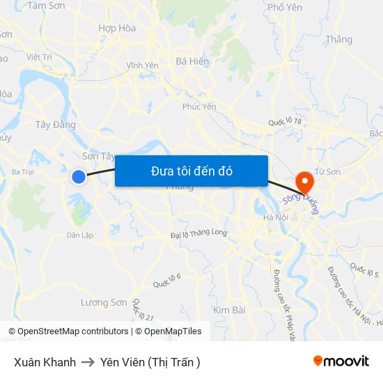 Xuân Khanh to Yên Viên (Thị Trấn ) map