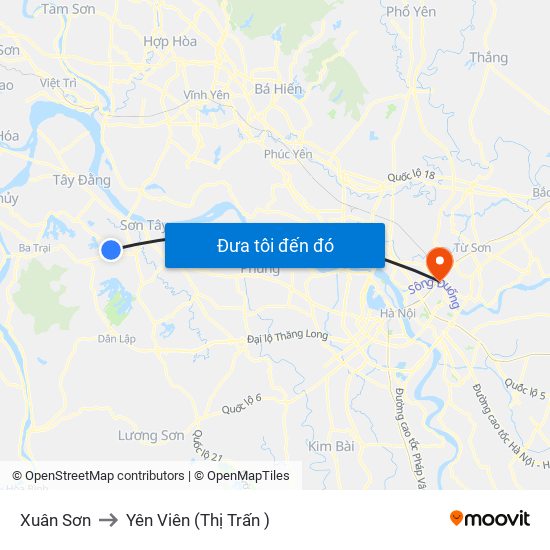 Xuân Sơn to Yên Viên (Thị Trấn ) map