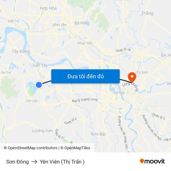 Sơn Đông to Yên Viên (Thị Trấn ) map