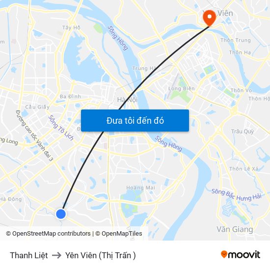 Thanh Liệt to Yên Viên (Thị Trấn ) map