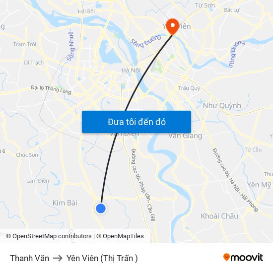 Thanh Văn to Yên Viên (Thị Trấn ) map