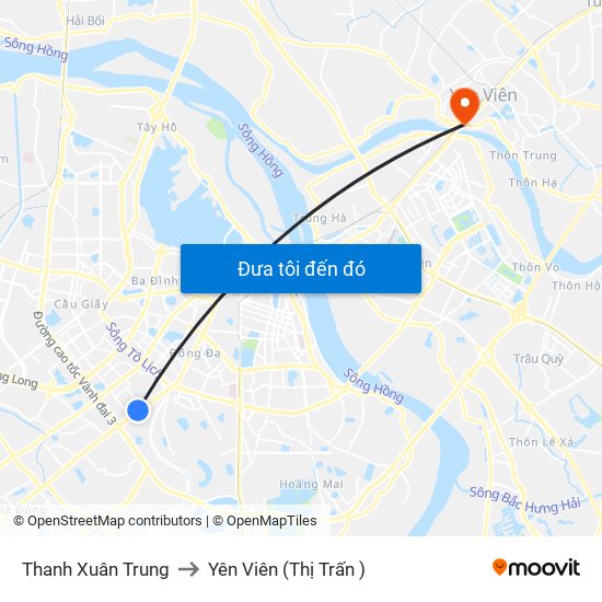 Thanh Xuân Trung to Yên Viên (Thị Trấn ) map