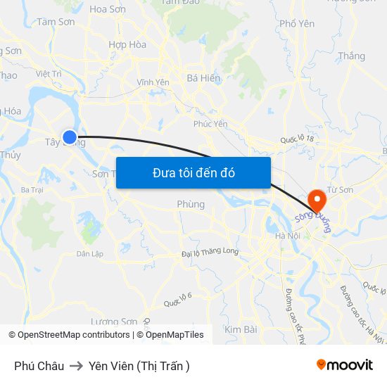Phú Châu to Yên Viên (Thị Trấn ) map