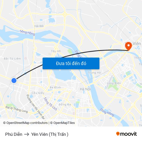 Phú Diễn to Yên Viên (Thị Trấn ) map