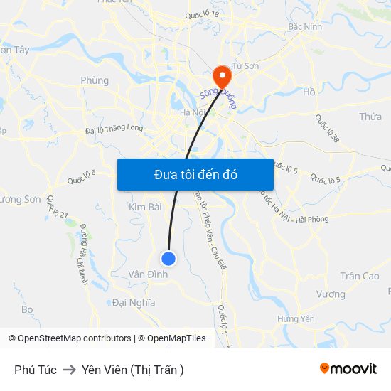 Phú Túc to Yên Viên (Thị Trấn ) map