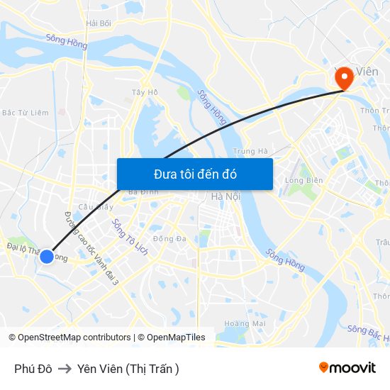 Phú Đô to Yên Viên (Thị Trấn ) map