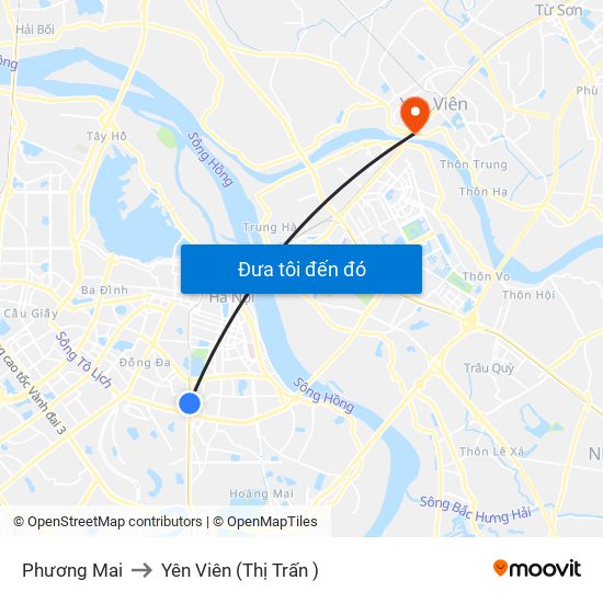 Phương Mai to Yên Viên (Thị Trấn ) map