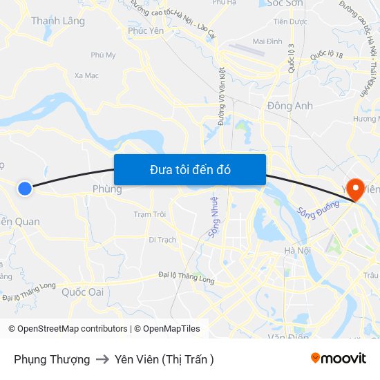 Phụng Thượng to Yên Viên (Thị Trấn ) map