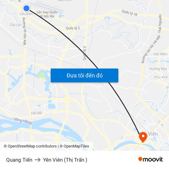 Quang Tiến to Yên Viên (Thị Trấn ) map