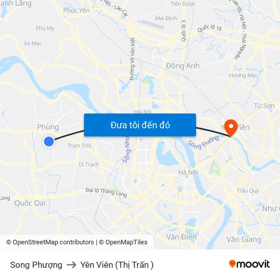 Song Phượng to Yên Viên (Thị Trấn ) map