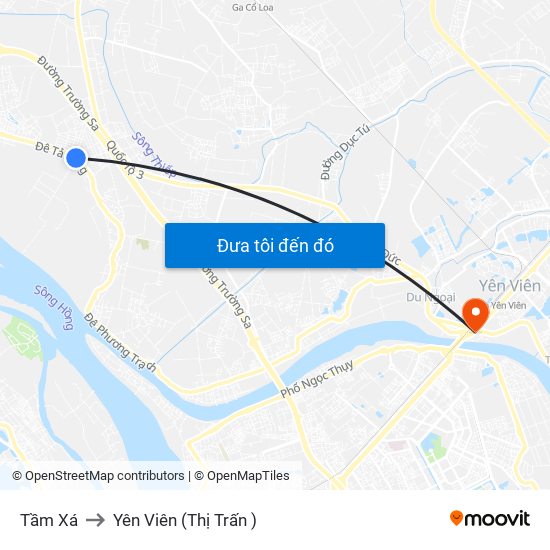 Tầm Xá to Yên Viên (Thị Trấn ) map