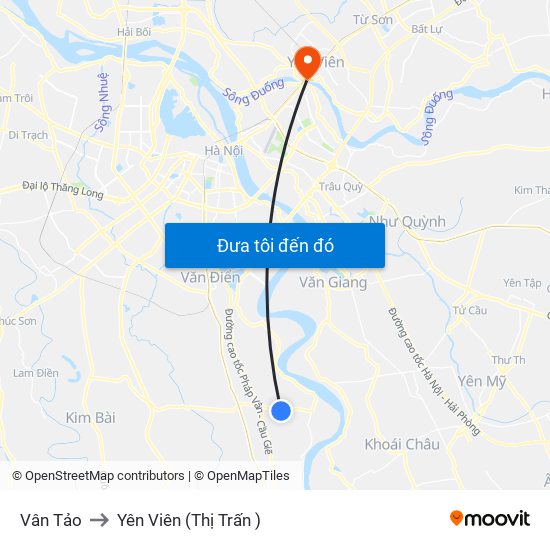 Vân Tảo to Yên Viên (Thị Trấn ) map