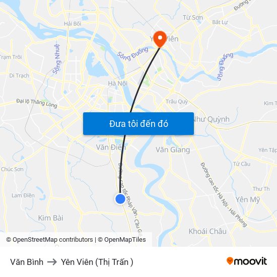 Văn Bình to Yên Viên (Thị Trấn ) map