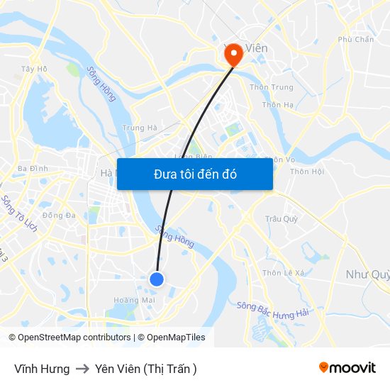 Vĩnh Hưng to Yên Viên (Thị Trấn ) map