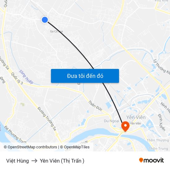 Việt Hùng to Yên Viên (Thị Trấn ) map