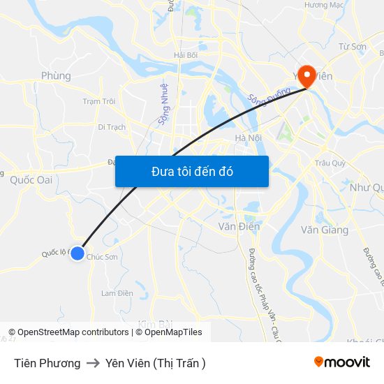 Tiên Phương to Yên Viên (Thị Trấn ) map